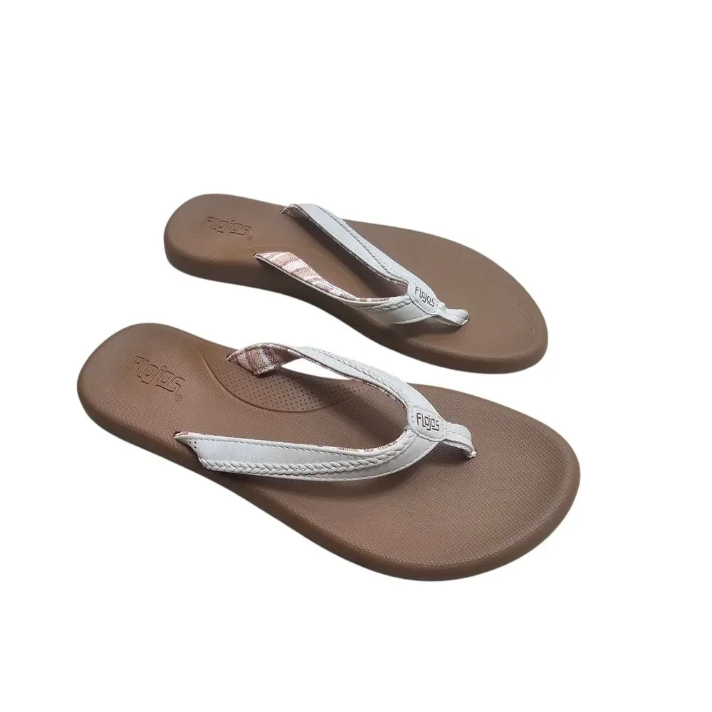 New Women's Flojos Flip Flop Beige/White 10